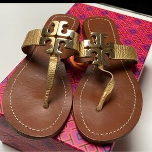 Tory Burch Gold Leather Slippers - size 7.5